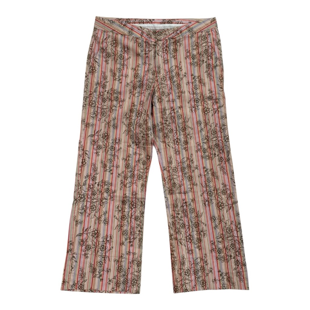 Striped Pink Floral Pattern Cropped Pants